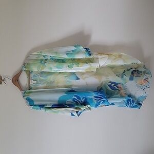 Chico's Blue Green Sheer Open Front Kimono Coverup Size S/M